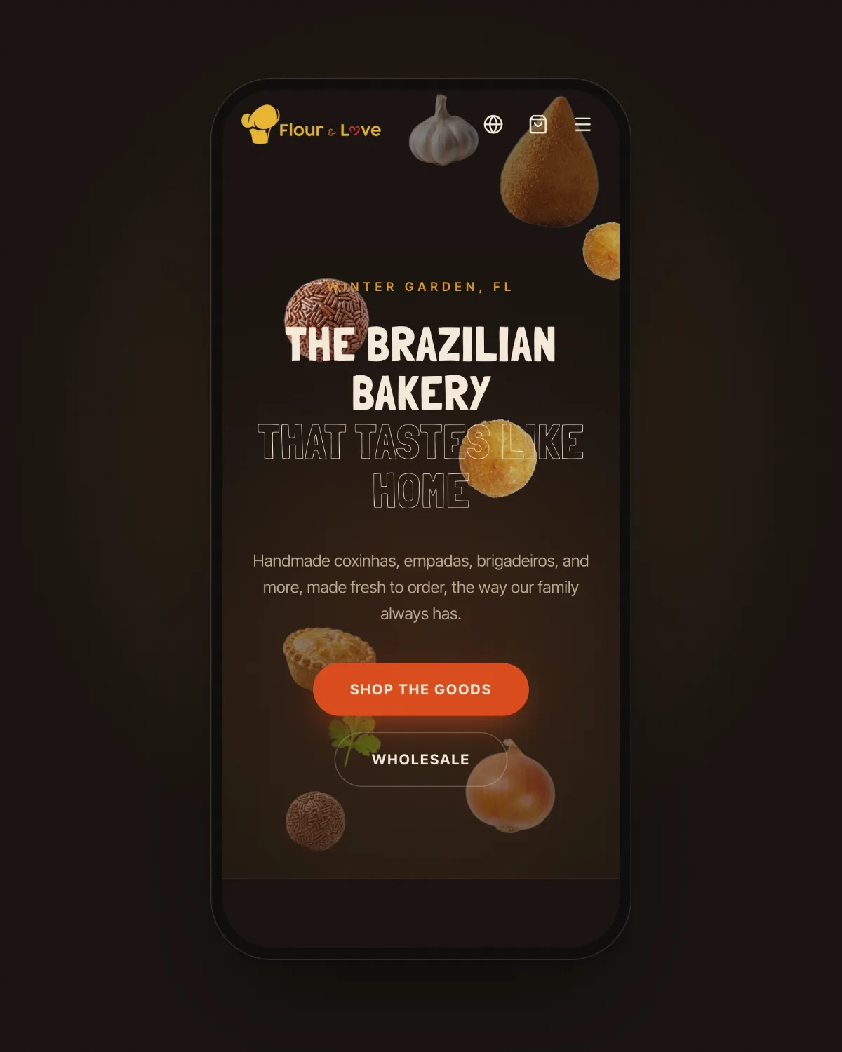 Flour & Love home page on a phone