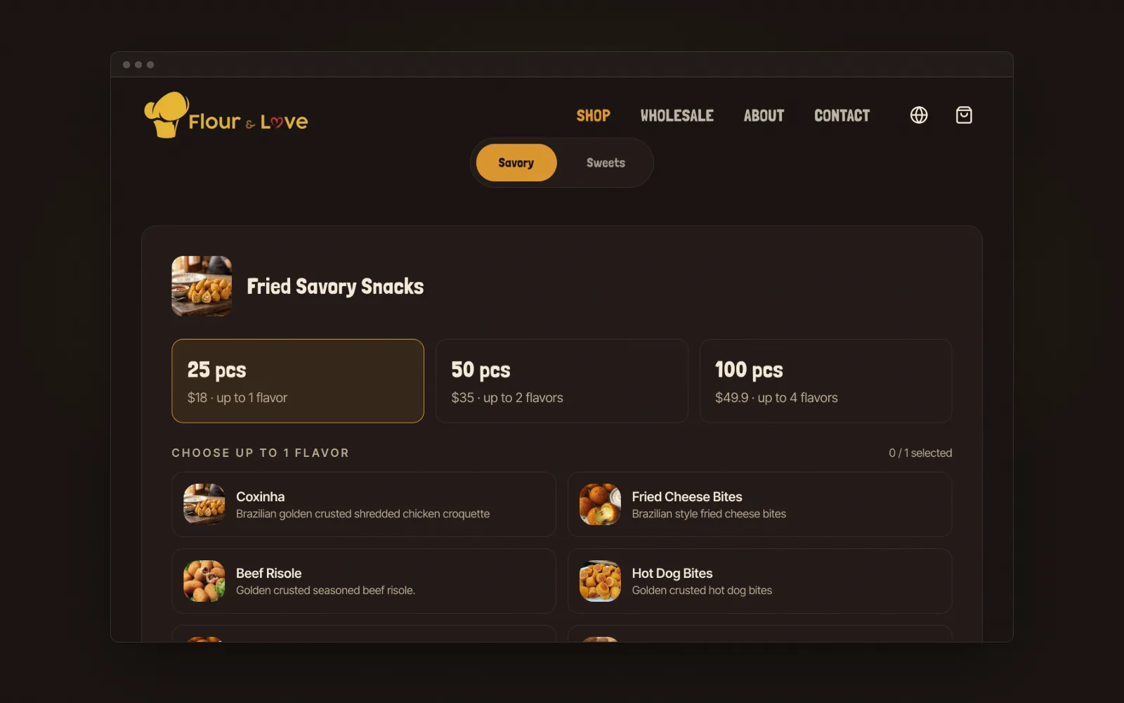 Flour & Love shop page on desktop